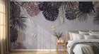 Design SL0480 — Papier peint Feuilles tropicales sepia marron papillons dores — Novomur