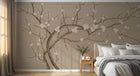 Design SL0493 — Papier peint Cerisier blanc fond beige dore chinoiserie — Novomur