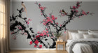 Design SL0501 — Papier peint Prunier rose oiseaux fond gris chinoiserie — Novomur