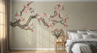 Design SL0503 — Papier peint Prunier rose pale fond beige epure — Novomur