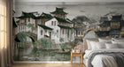 Design SL0506 — Papier peint Village chinois lac maisons toits noirs — Novomur