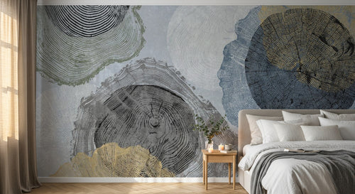 Design SL0520 — Papier peint Anneaux arbres concentriques colores — Novomur