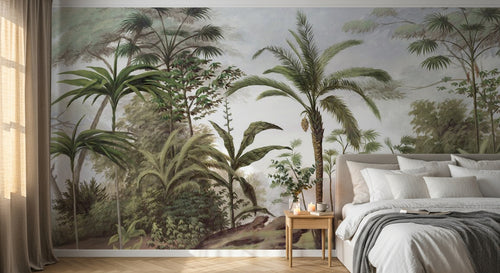 Design SL0521 — Papier peint Paysage tropical palmiers vintage aquarelle — Novomur