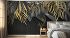 Design SL0705 — Papier peint Feuilles tropicales noir or fond noir luxe — Novomur