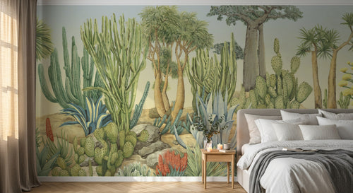 Design SL0708 — Papier peint Cactus agaves desert botanique aquarelle — Novomur