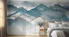 Design SL0715 — Papier peint Montagnes encre bleu lignes dorees fluides — Novomur