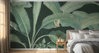 Design SL0739 — Papier peint Bananier vert pale fond vert sombre — Novomur