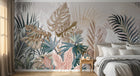 Design SL0787 — Papier peint Feuilles tropicales rose bleu beige doux — Novomur