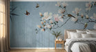 Design SL0791 — Papier peint Magnolias roses oiseaux bambou bleu pastel — Novomur