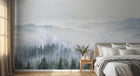 Design SL0810 — Papier peint Foret pins brumeuse oiseaux montagne — Novomur