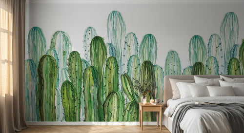 Design SL0822 — Papier peint Cactus colombiens vert pop aquarelle — Novomur