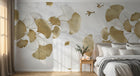 Design SL0848 — Papier peint Ginkgo dores oiseaux fond marbre — Novomur
