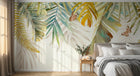 Design SL0856 — Papier peint Feuilles tropicales dores turquoise papillons — Novomur