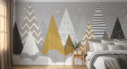 Design SL0869 — Papier peint Sapins motifs scandinave neige enfant — Novomur