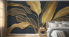 Design SL0889 — Papier peint Bananier dore relief fond gris fonce — Novomur