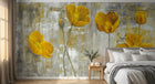 Design ZX0079 — Papier peint Coquelicots jaunes huile fond gris grunge — Novomur