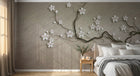 Design ZX0251 — Papier peint Branche fleurs blanches relief beige — Novomur