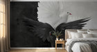 Design ZX0330 — Papier peint Colombes blanche noire dramatique vol — Novomur