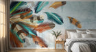 Design ZX0341 — Papier peint Plumes colorees mouvement turquoise — Novomur