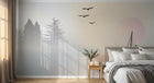 Design ZX0418 — Papier peint Voilier lac sapins coucher soleil pastel — Novomur