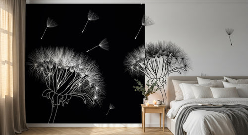 Design ZX0420 — Papier peint Pissenlits noir blanc divise abstrait — Novomur
