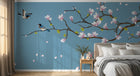 Design ZX0473 — Papier peint Magnolias roses oiseaux bleu chinoiserie — Novomur