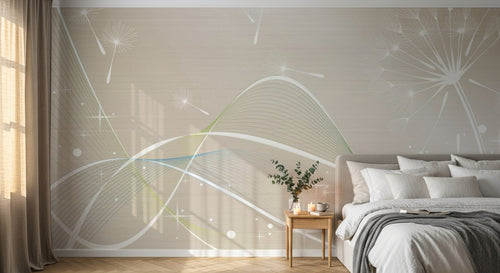 Design ZX0484 — Papier peint Pissenlits lignes ondulantes beige — Novomur
