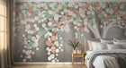 Design ZX0509 — Papier peint Arbre petites fleurs roses 3D fond gris — Novomur