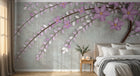 Design ZX0511 — Papier peint Branche fleurs violettes 3D fond beige — Novomur