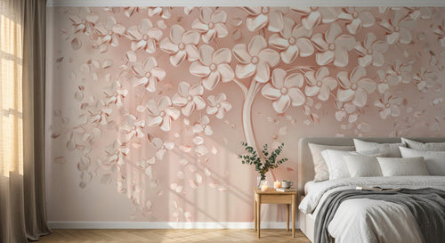 Design ZX0512 — Papier peint Arbre fleurs roses 3D fond poudre — Novomur