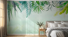 Design ZX0542 — Papier peint Palmes vert turquoise fond blanc vert — Novomur
