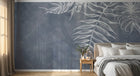 Design ZX0545 — Papier peint Palmes blanches fond gris bleu sombre — Novomur