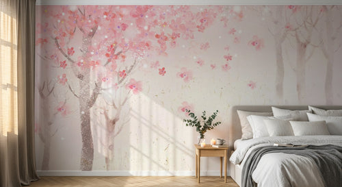 Design ZX0567 — Papier peint Cerisier rose foret vintage pastel — Novomur