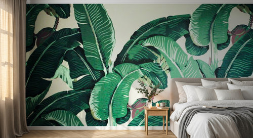 Design ZX0595 — Papier peint Bananier vert vif fond creme — Novomur