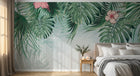 Design ZX0680 — Papier peint Monstera palmes hibiscus pastel — Novomur