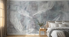Design ZX0688 — Papier peint Plumes blanches contour bleu fond grunge — Novomur
