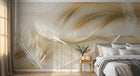 Design ZX0693 — Papier peint Plumes blanches lignes dorees beige — Novomur
