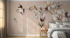Design ZX0696 — Papier peint Branche fleurs blanches oiseaux beige — Novomur