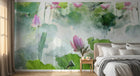 Design ZX0754 — Papier peint Lotus rose vif feuilles vert brume — Novomur