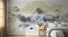 Design ZX0778 — Papier peint Montagnes lignes dorees grues abstrait — Novomur