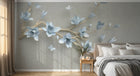 Design ZX0779 — Papier peint Magnolias bleus relief or beige — Novomur