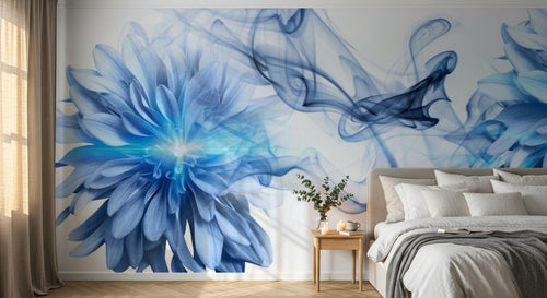 Design ZX0796 — Papier peint Fleurs bleues fumee tourbillon abstrait — Novomur