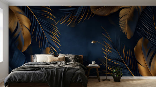 Design A0017 — Papier peint Palmier Tropical Doré Luxe - Collection 2 — Novomur
