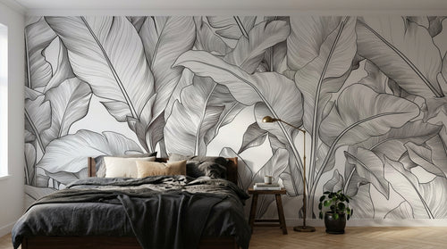 Design A0058 — Papier peint Palmier Tropical Noir et Blanc — Novomur