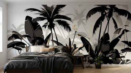 Design A0059 — Papier peint Palmier Tropical Noir et Blanc — Novomur