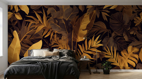 Design A0132 — Papier peint Palmier Tropical Doré Luxe - Collection 2 — Novomur