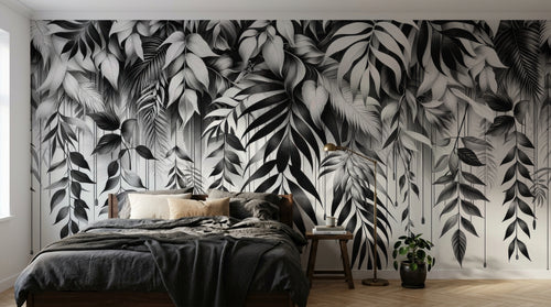 Design A0323 — Papier peint Palmier Tropical Noir et Blanc — Novomur