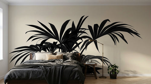Design A0454 — Papier peint Palmier Tropical Noir et Blanc — Novomur