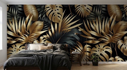 Design A0585 — Papier peint Palmier Tropical Doré Luxe - Collection 2 — Novomur