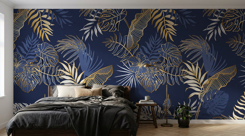 Design D0493 — Papier peint Palmier Tropical Doré Luxe - Collection 2 — motif standard — Novomur